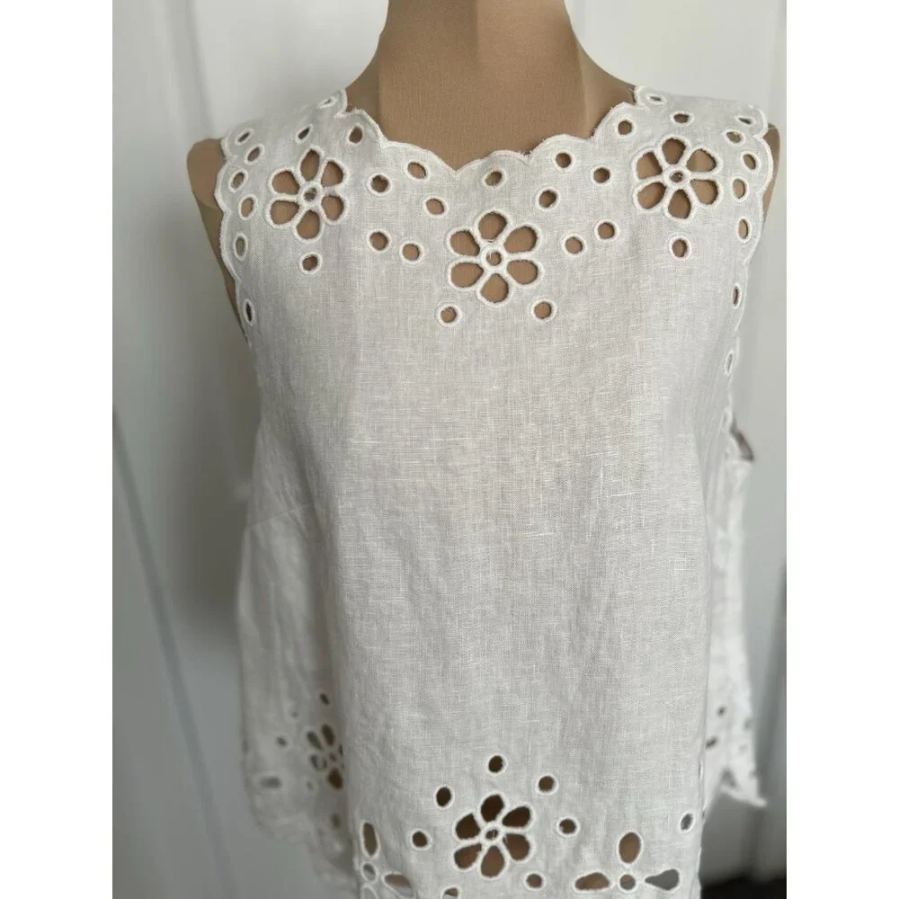 Madewell $118 Women's Embroidered Eyelet High-Low Tank White Salt Linen XS NV191 - Picture 9 of 15
